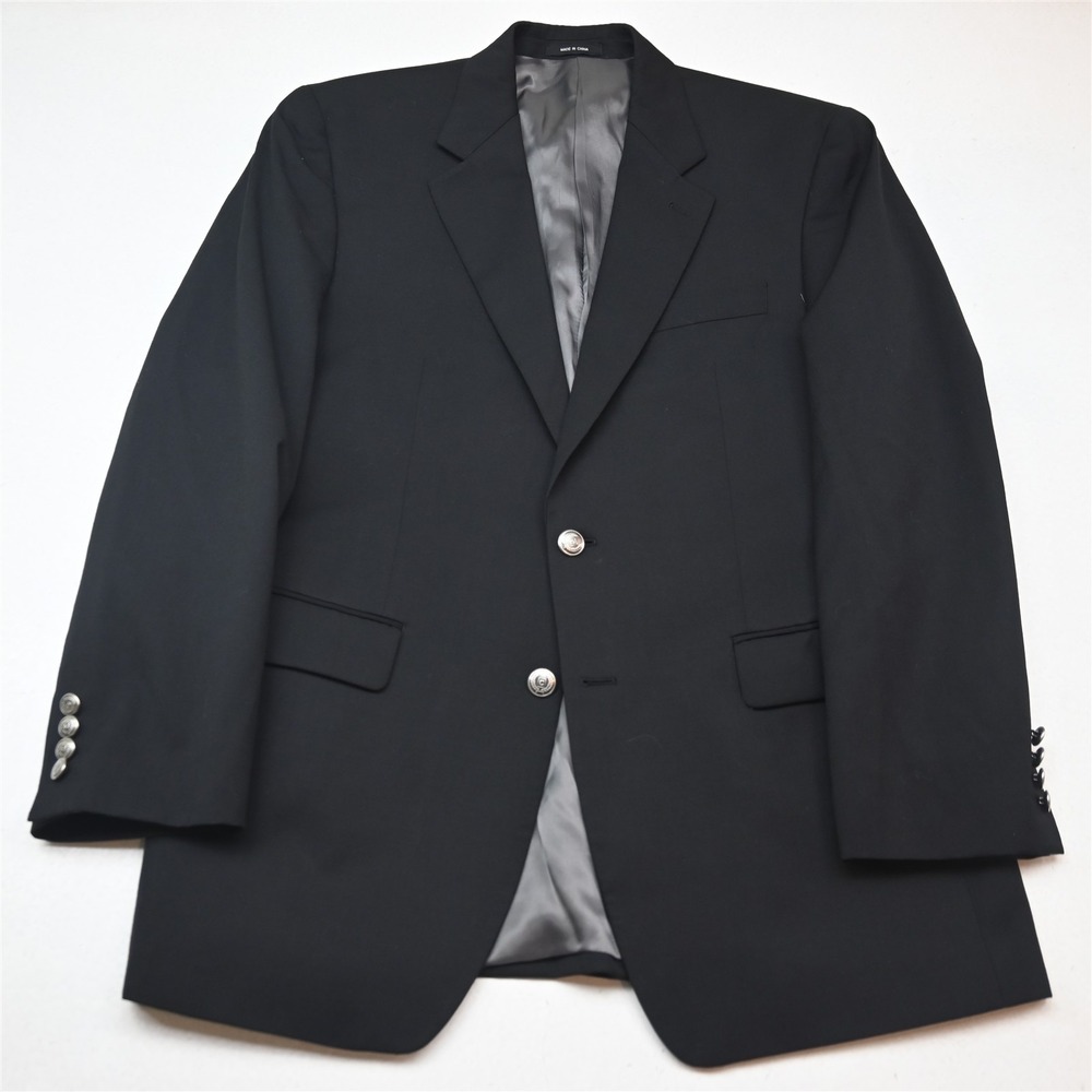 Chaps Ralph Lauren 40R Black 100% Wool Silver Button Blazer Jacket Sport Coat